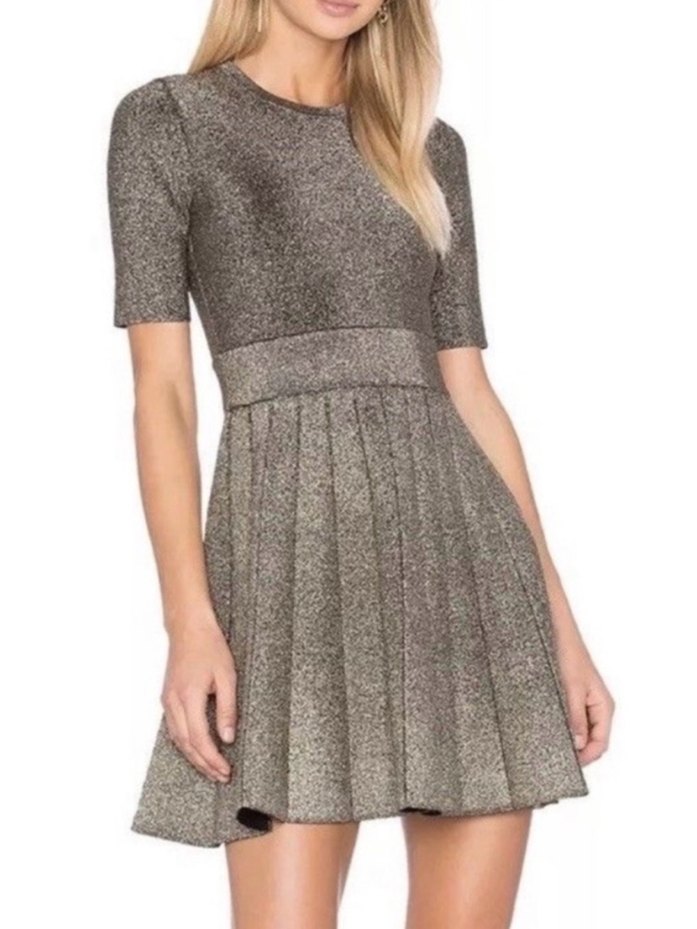 A.L.C. Metallic Charcoal Short-Sleeve Fit-and-Flare Dress